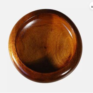 Vintage 6” Round Wood Bowl Mid Century Flat Rimmed Wooden Bowl Farmhouse